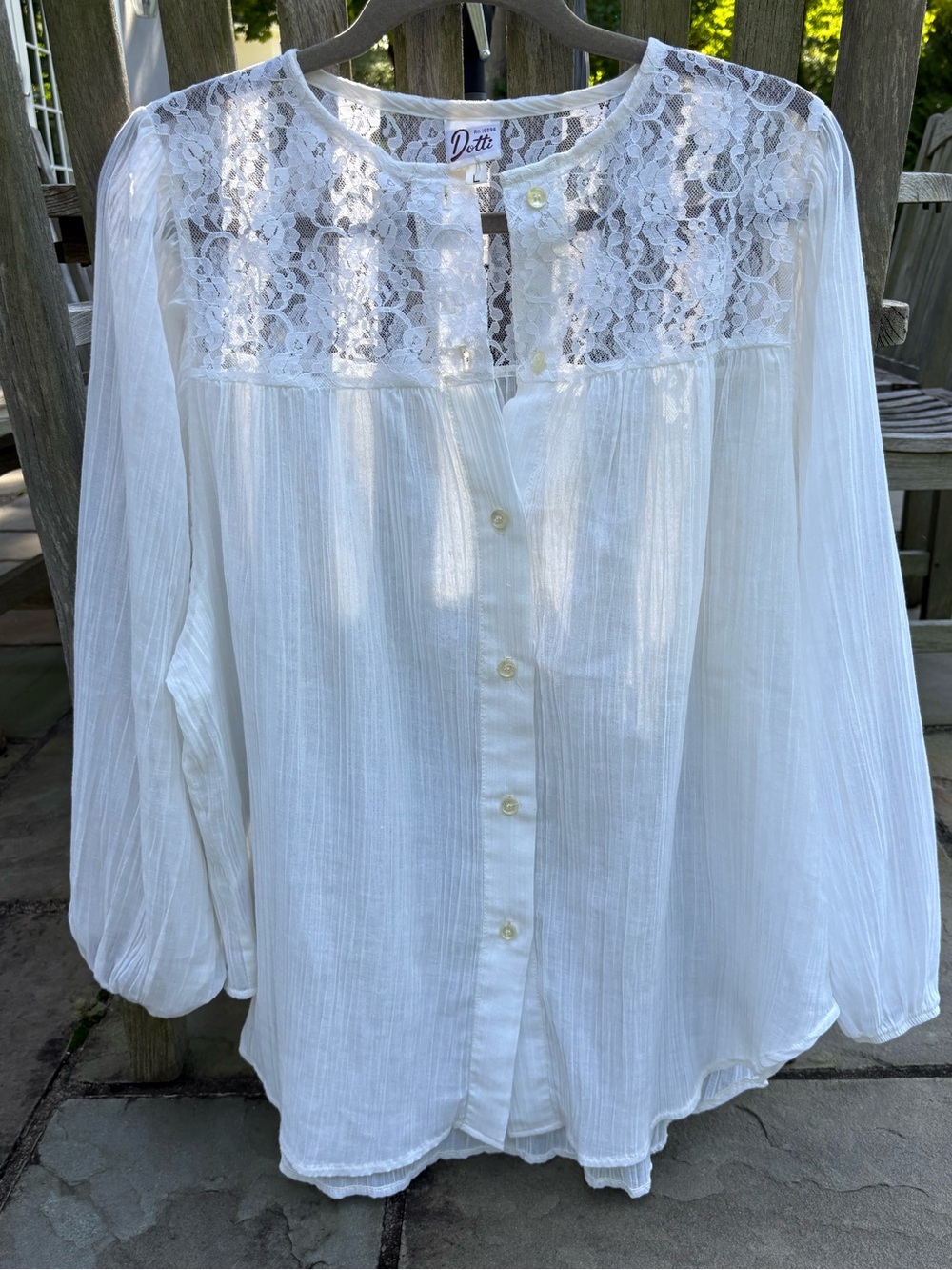 Vintage Dotti White Lace Yoke Button Down Blouse Large